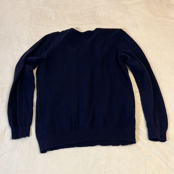 LIZ & CO V-Neck Navy with White Polka Dots Sweater - Size XL - Picture 6 of 8